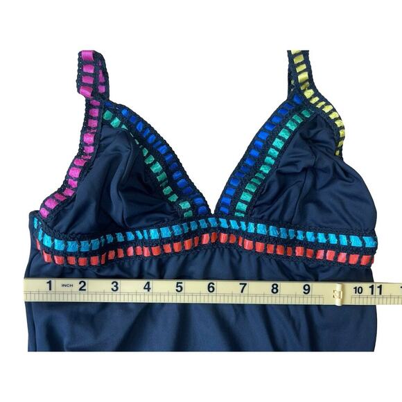 La Blanca V Neck Black Rainbow One Piece Swimsuit Threading Along - Size 4 - Picture 8 of 14